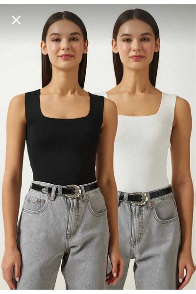 Fua Shop Bluză subțire din tricot cu guler pătrat pentru femei
