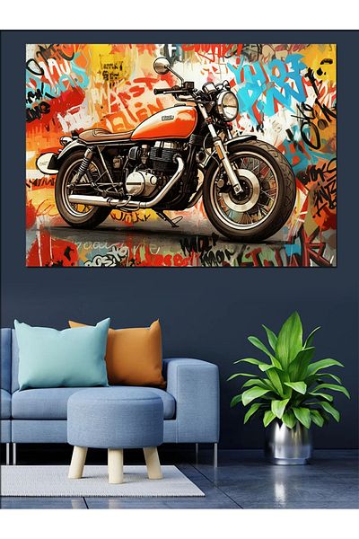 Tablomega Ilustrație Clasică Motocicletă Pânză Decorativă - Lemn MDF Pictură