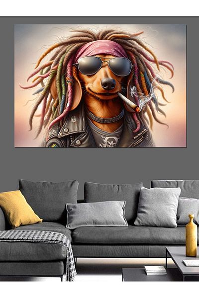 Tablomega Câine Rastafarian Fumător Pânză Decorativă - Lemn MDF