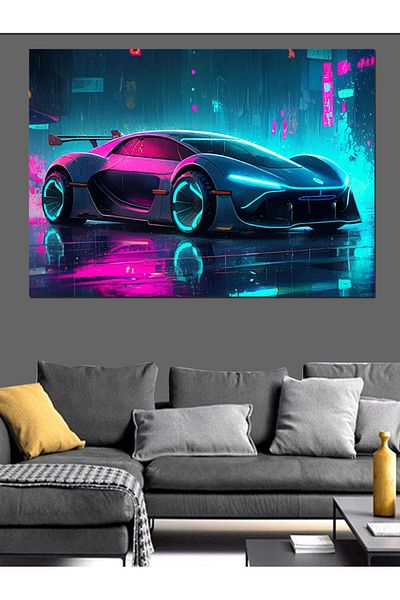 Tablomega Pânză decorativă Neon Sports Car - Lemn MDF
