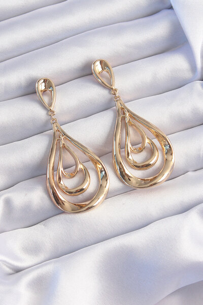 Skygo Brass Gold Color Curved Drop Appearance Dangle Earrings - Tj-Bkp9237