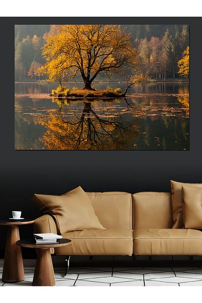 Tablomega Pânză decorativă cu peisaj lac de toamnă - pictură din lemn MDF