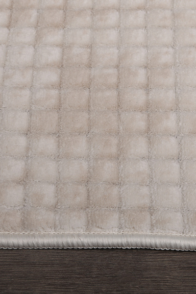 Teksev Kare Plus Cream Large Size (80X150 + 50X80 cm) 2-Piece Bath Mat Washable Toilet Set