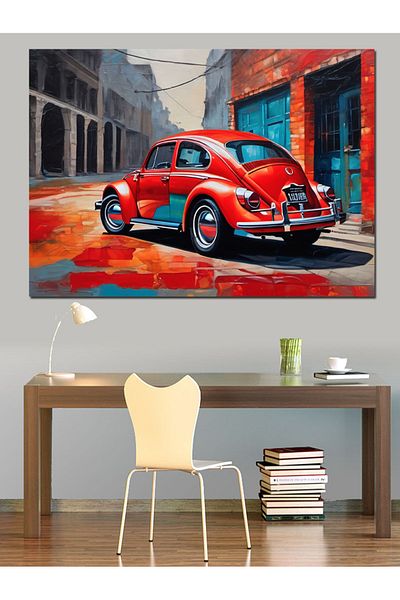 Tablomega Pânză Decorativă Mașină Broască Roșie - Lemn MDF