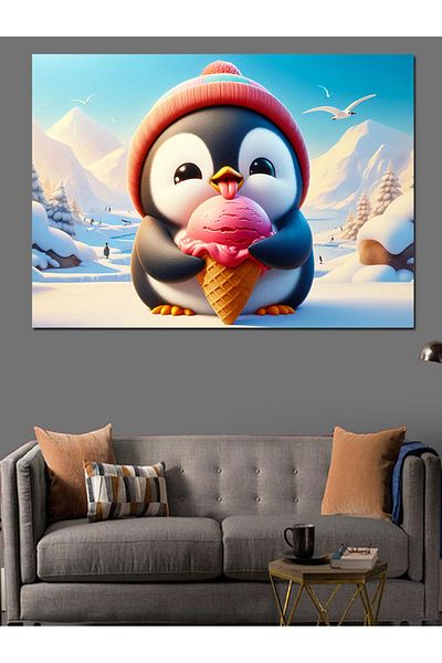 Tablomega Pinguin În plin de înghețată Pânză Decorativă - Lemn MDF