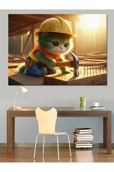 Tablomega Pânză decorativă Construer Cat - Lemn MDF