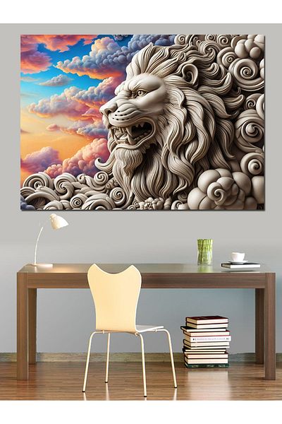 Tablomega Pânză decorativă Stone Lion's Power - Lemn MDF