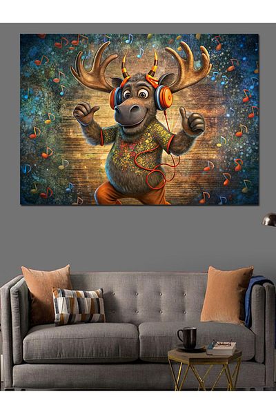 Tablomega Canvas Decorativ Cerb Ascultând Cântec - Lemn MDF