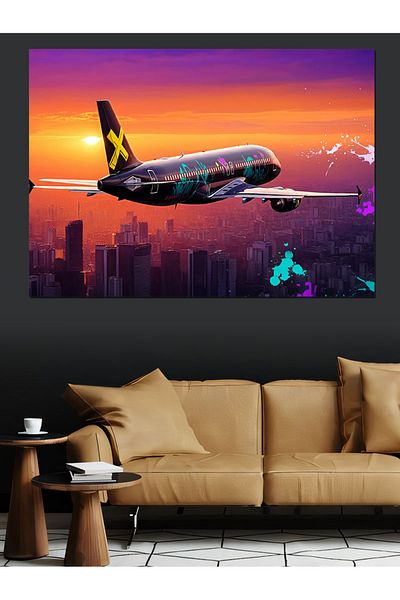 Tablomega Pânză decorativă pentru avion de pasageri colorat - pictură din lemn MDF