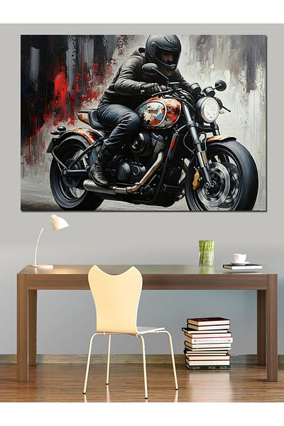 Tablomega Pânză Decorativă Motocicletă Neagră - Lemn MDF