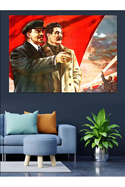Tablo Mega Stalin Ve Lenin Dekoratif Kanvas - Mdf Ahşap Tablo