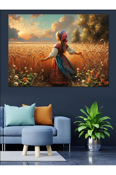 Tablomega Fata in Cultură de Grâu Pânză Decorativă - Lemn MDF Pictură