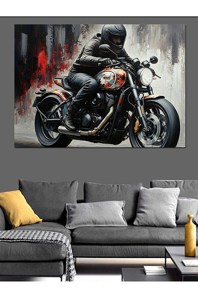 Tablomega Pânză Decorativă Motocicletă Neagră - Lemn MDF