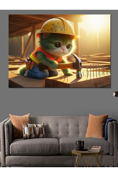 Tablomega Pânză decorativă Construer Cat - Lemn MDF