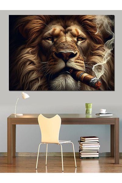 Tablomega Lion Smoking Cigarette Canvas Decorativ - MDF Lemn