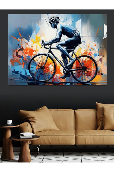 Tablomega Figura Sportivului Călătorând pe Bicicletă Pânză Decorativă - Lemn MDF Pictură