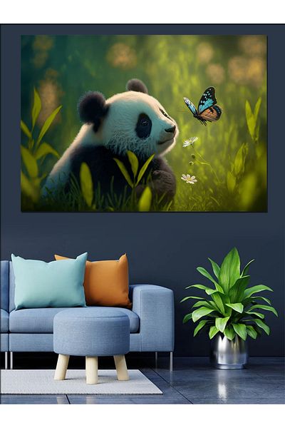 Tablomega Pânză decorativă Fluture și Panda - Lemn MDF