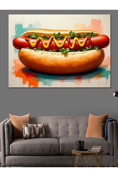 Tablomega Πολύχρωμο Hot Dog Illustration Διακοσμητικός καμβάς - Ξύλινος πίνακας MDF