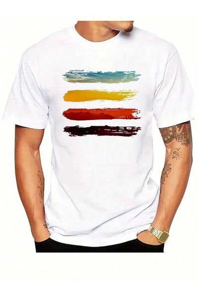 AZIZI TEKSTIL Ανδρικό μπλουζάκι με πολύχρωμο εμπριμέ στρογγυλό λαιμό, χαλαρό ...