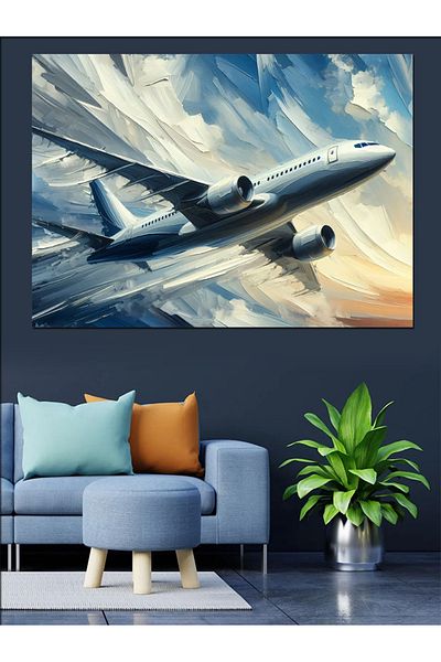 Tablomega Canvas Decorativ Avion de Pasageri Mare în Aer - Pictură din Lemn MDF