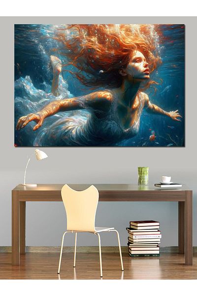 Tablomega Pânză decorativă sirenă sub apă - pictură din lemn MDF