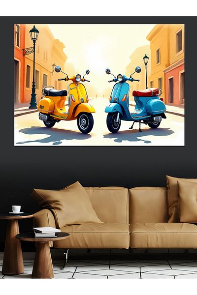Tablomega Scooter Colorat Pânză Decorativă Dublă - Lemn MDF