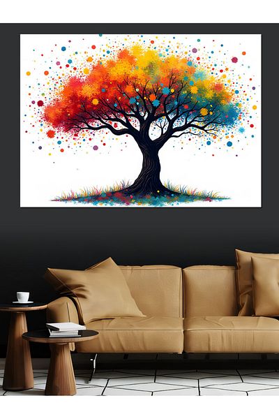 Tablomega Pânză decorativă Colorful Lonely Tree - Lemn MDF