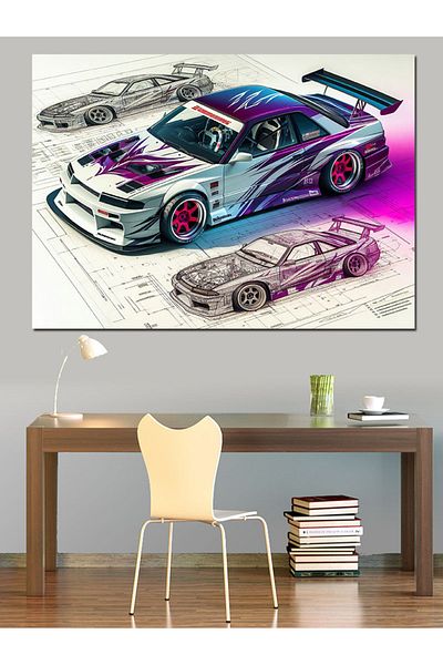 Tablomega Pânză decorativă pentru desenul mașinii sport tehnice - pictură din lemn MDF