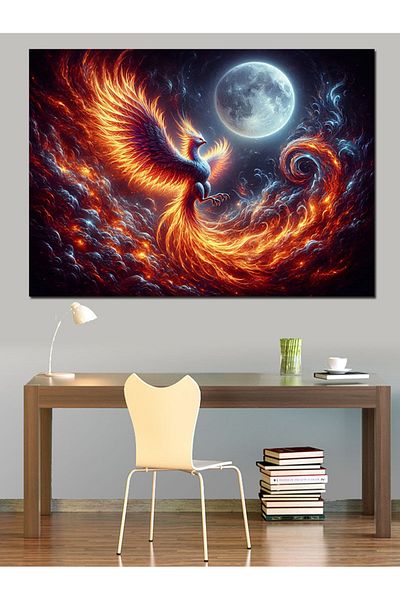 Tablomega Pânză decorativă Phoenix și Lună Plină - Lemn MDF