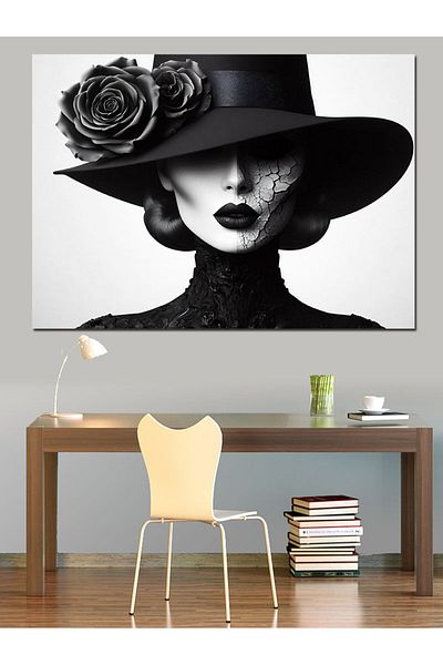 Tablomega Pânză decorativă Siluetă Femeie cu Pălărie - Lemn MDF