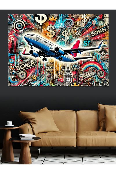 Tablomega Ilustrație de avion din grafit Pânză decorativă - Lemn MDF
