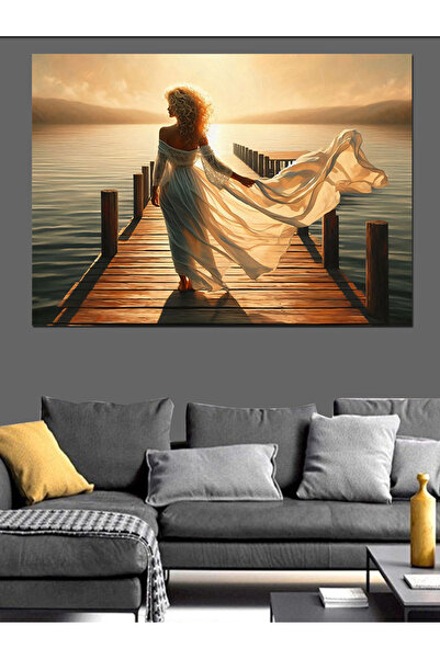 ekart İskelenin Ucundaki Kadın Dekoratif Kanvas - Mdf Ahşap Tablo
