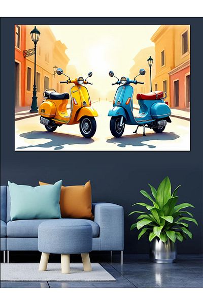 Tablomega Scooter Colorat Pânză Decorativă Dublă - Lemn MDF