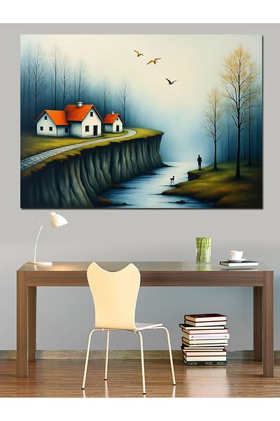 Tablomega Case pe marginea râului Pânză decorativă - Lemn MDF