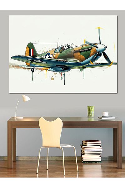 Tablomega Pânză decorativă cu avion de luptă vechi - pictură din lemn MDF