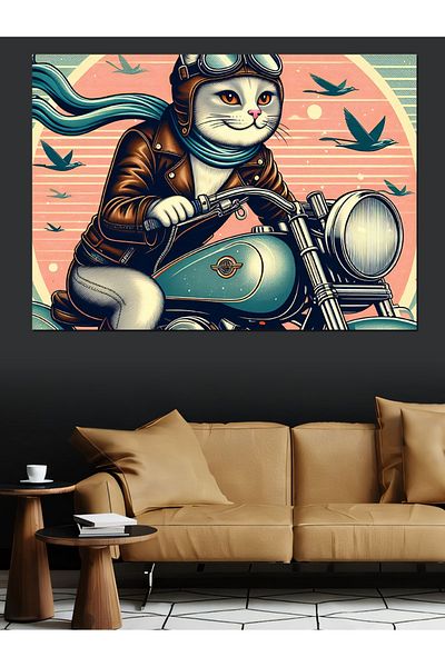 Tablomega Pânză decorativă Biker Cat - Lemn MDF