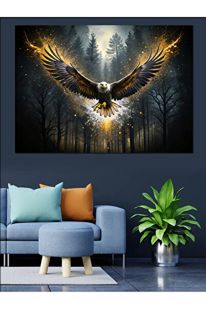 Tablo Mega Ormanda Uçan Kartal Dekoratif Kanvas - Mdf Ahşap Tablo