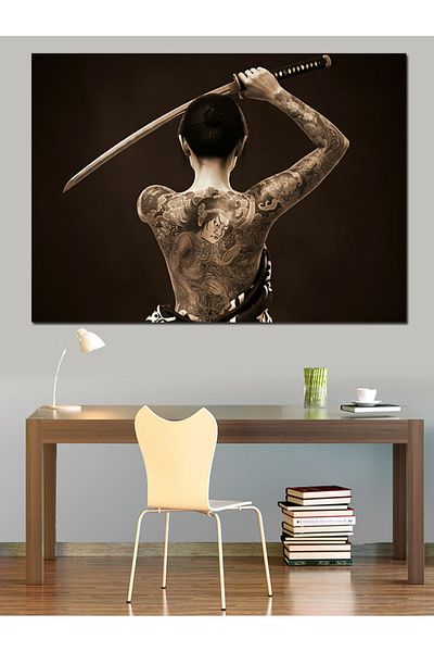 Tablomega Pânză decorativă japoneză pentru femei cu tatuaj Katanalı - Lemn MDF