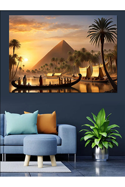 ekart Mısır Piramitleri Ve İnsanlar Dekoratif Kanvas - Mdf Ahşap Tablo