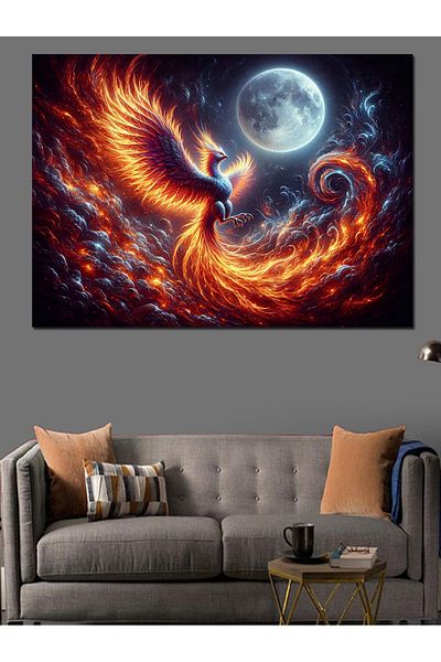 Tablomega Pânză decorativă Phoenix și Lună Plină - Lemn MDF