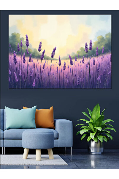 ekart Lavanta Tarlası İllüstrasyonu Dekoratif Kanvas - Mdf Ahşap Tablo