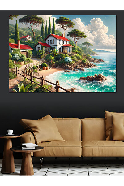 ekart Deniz Kenarı Evler Dekoratif Kanvas - Mdf Ahşap Tablo