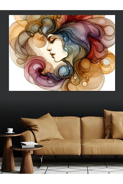 Tablomega Pânză decorativă pentru femeie cu păr colorat - Lemn MDF
