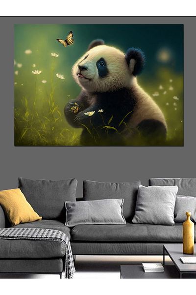 Tablomega Panda și Fluture Pânză Decorativă - Lemn MDF