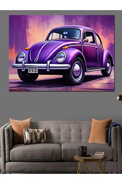 Tablomega Pânză decorativă Retro Purple Turtle Car - Lemn MDF