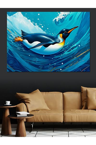 Tablomega Pinguin sub apă Pânză decorativă - Lemn MDF