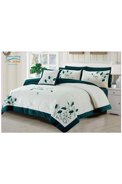 Generic En Zone Winter Double Bedspread 8 Pieces || Dark Green