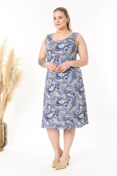 Madwilo Women's Purple Paisley Patterned Strap Large Size Dress