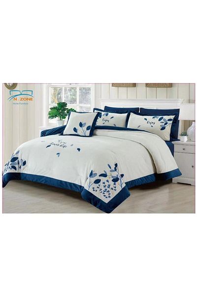 Generic En Zone Winter Double Bedspread 8 Pieces || Navy Blue