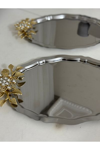 SEVA ÇELİK Stainless Steel 2 Pieces Oval Chamomile Stone Presentation Table